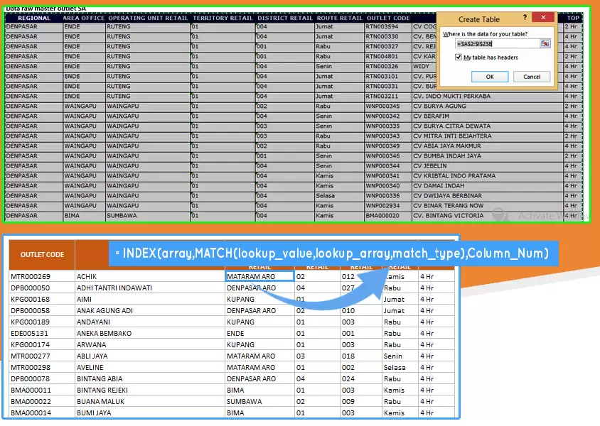 Database Sederhana, Index & Match