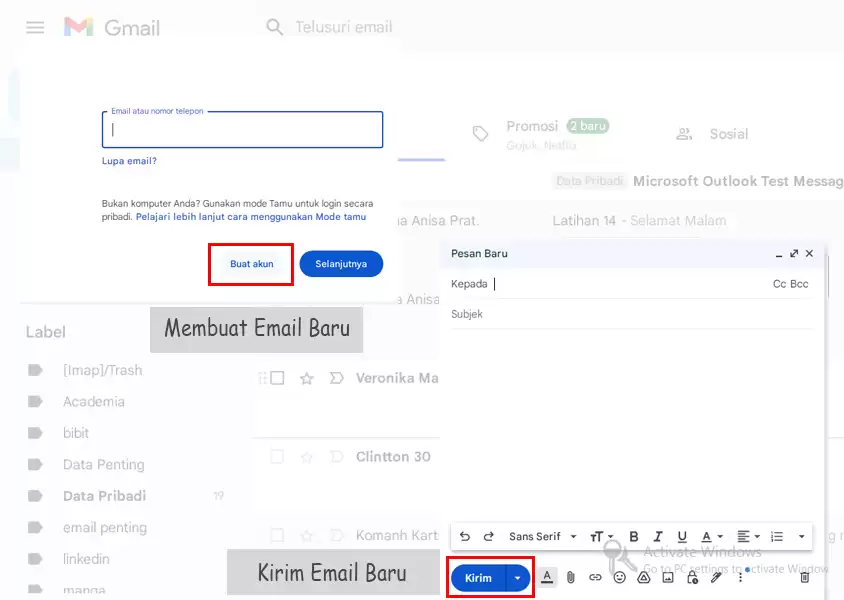 Menggunakan Email